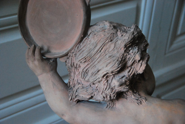 Importante Bambino con Tamburello in Terracotta XIX Secolo