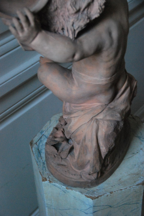 Importante Bambino con Tamburello in Terracotta XIX Secolo