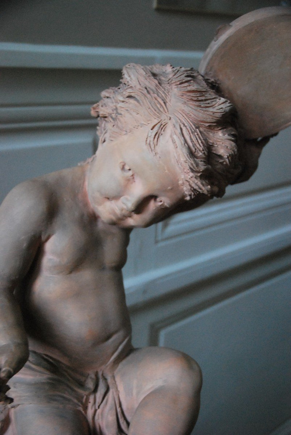Importante Bambino con Tamburello in Terracotta XIX Secolo