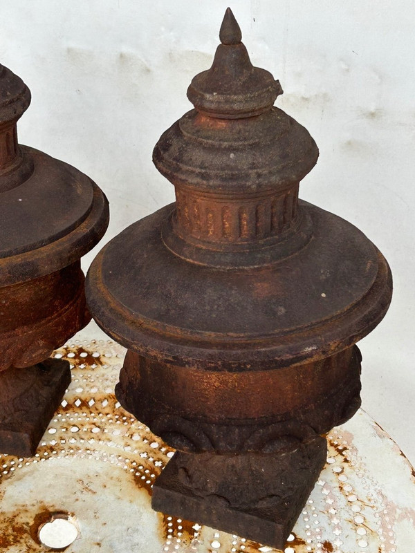 Pair Of Louis XVI Style Cast Iron Fire Pot Vases 19th Century