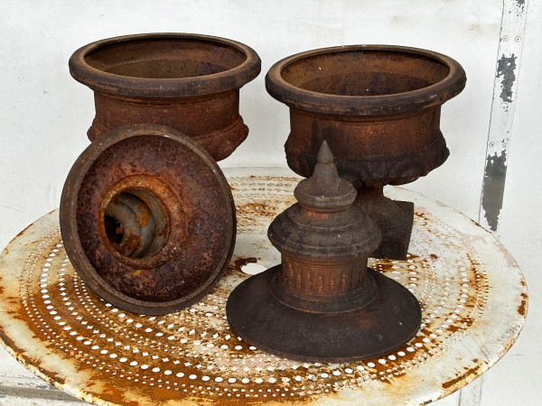 Pair Of Louis XVI Style Cast Iron Fire Pot Vases 19th Century