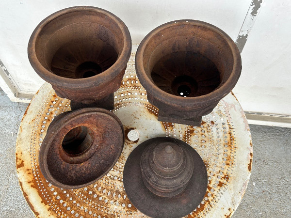 Pair Of Louis XVI Style Cast Iron Fire Pot Vases 19th Century