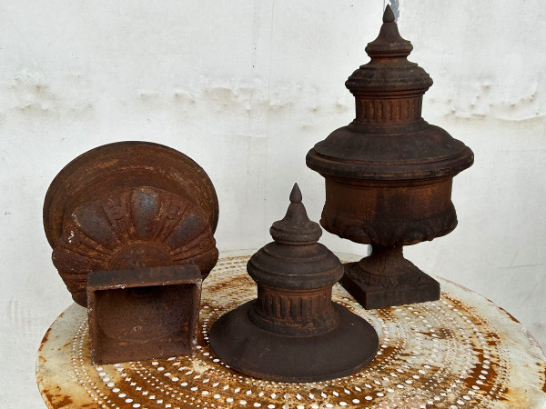 Pair Of Louis XVI Style Cast Iron Fire Pot Vases 19th Century