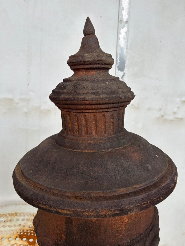 Pair Of Louis XVI Style Cast Iron Fire Pot Vases 19th Century