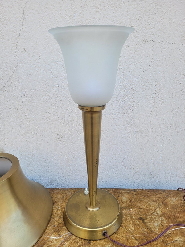 J Perzel, Lampe De Table En Laiton, XXème Siècle