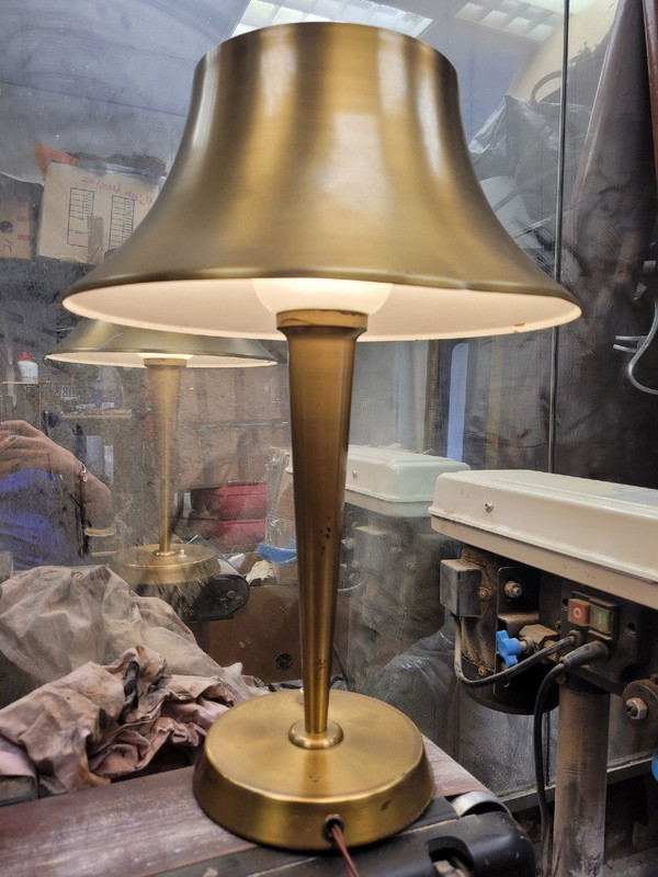 J Perzel, Lampe De Table En Laiton, XXème Siècle