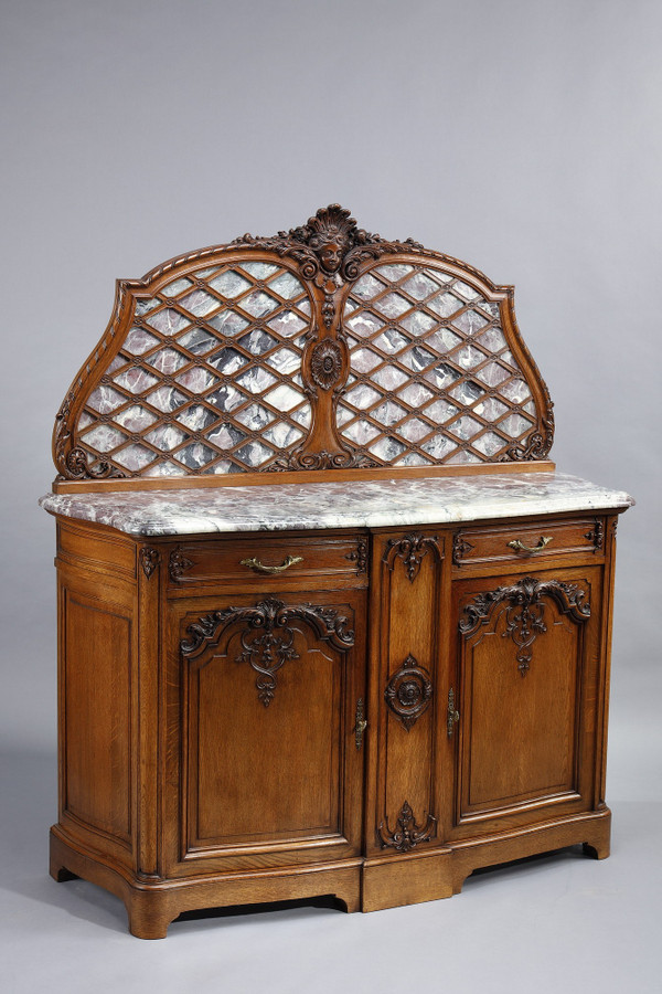 Coppia di credenze in rovere modellato e marmo in stile Regency