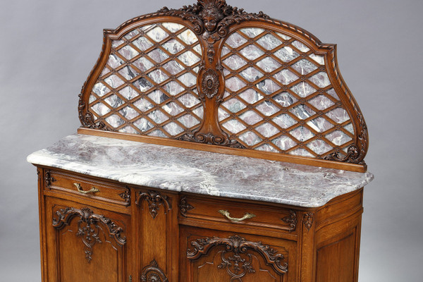 Coppia di credenze in rovere modellato e marmo in stile Regency