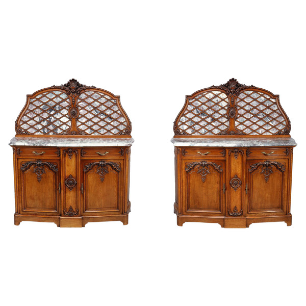 Paar Sideboards aus geformter Eiche und Marmor im Regency-Stil