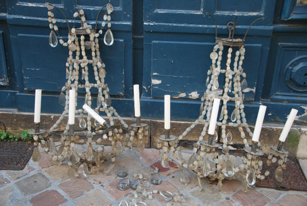 Paire De Grande Applique XIXe En Cristal De Roche Directoire