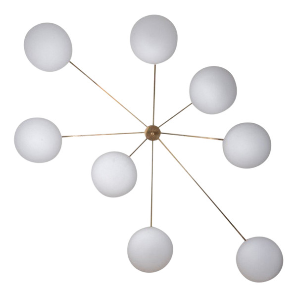 Angelo Lelli. Wall lamp, or suspension, in brass and opaline. Contemporary.