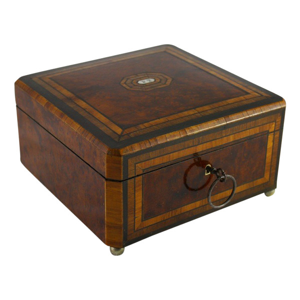 Inlaid wooden box and its key, Napoleon III period, late 19th century