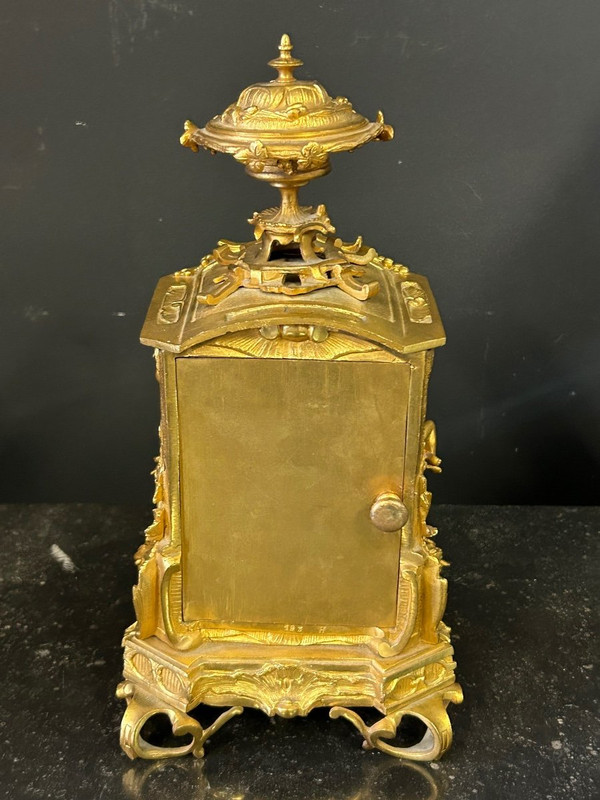 Pendule Bronze Doré Et Plaques De Porcelaine D’époque Napoléon III