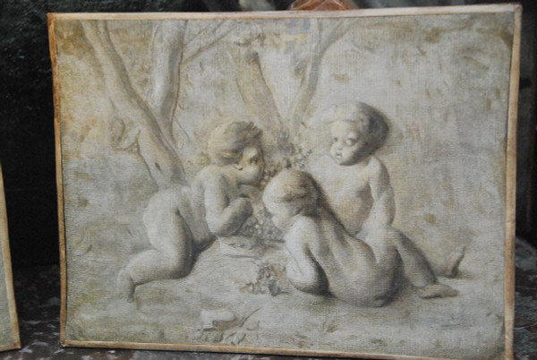Pia Sauvage, Paar Kleine Leinwände Jeux De Putti, 18. Jahrhundert
