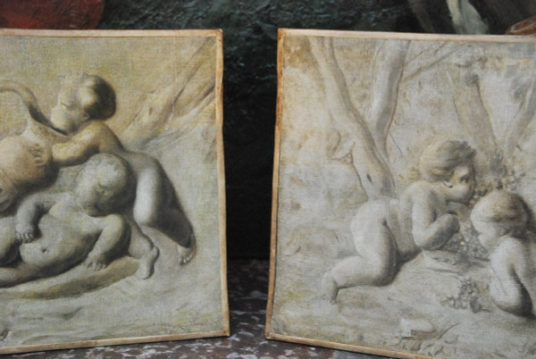 Pia Sauvage, Paar Kleine Leinwände Jeux De Putti, 18. Jahrhundert