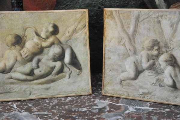 Pia Sauvage, Paar Kleine Leinwände Jeux De Putti, 18. Jahrhundert