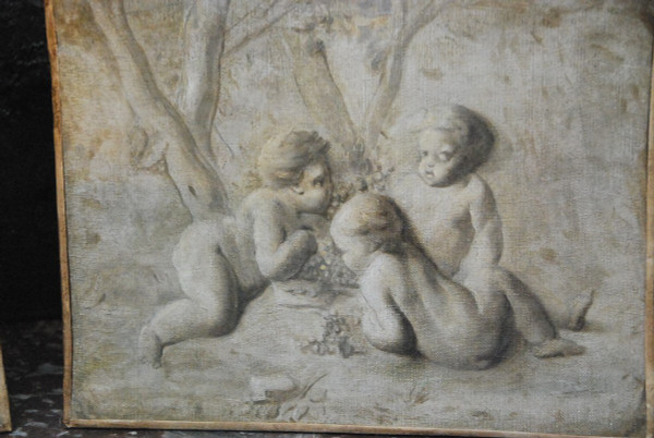 Pia Sauvage, Paar Kleine Leinwände Jeux De Putti, 18. Jahrhundert