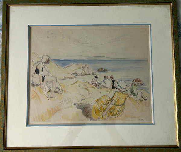 Henri Lebasque (1865-1937) Scène De Plage - Estampe Rehaussée à L'aquarelle (Druck mit Wasserfarben)
