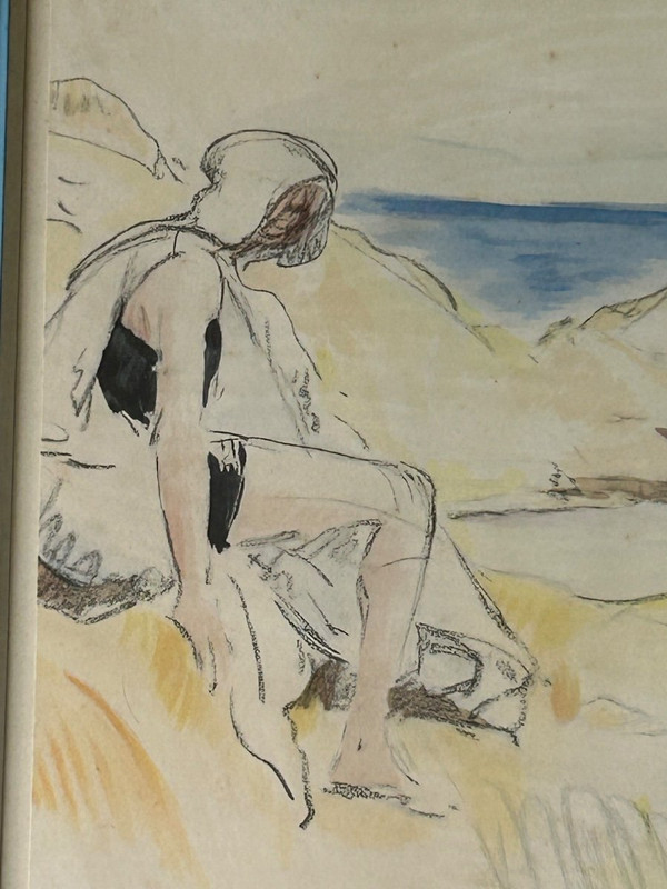 Henri Lebasque (1865-1937) Scène De Plage - Estampe Rehaussée à L'aquarelle (Druck mit Wasserfarben)