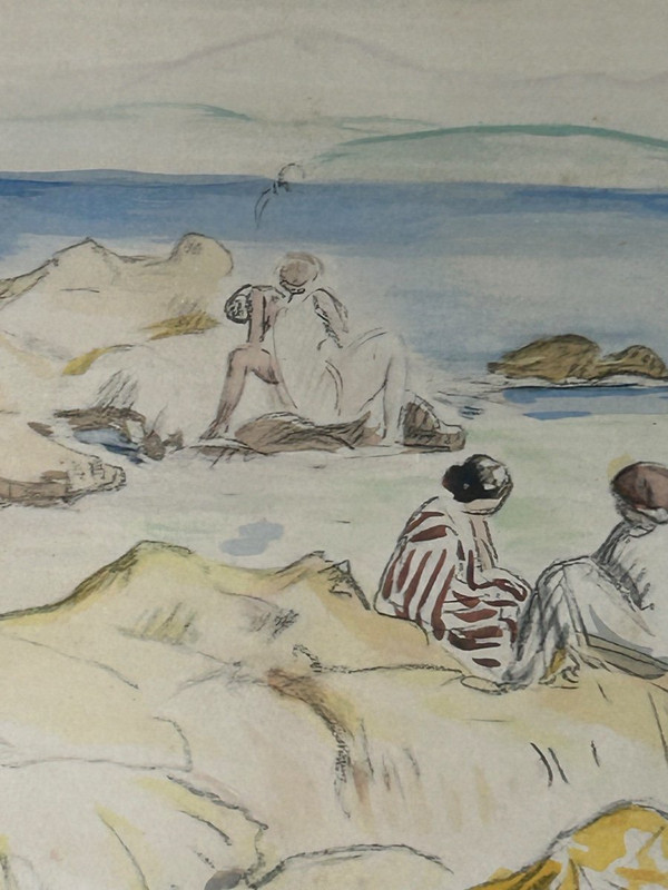 Henri Lebasque (1865-1937) Scène De Plage - Estampe Rehaussée à L'aquarelle (Druck mit Wasserfarben)