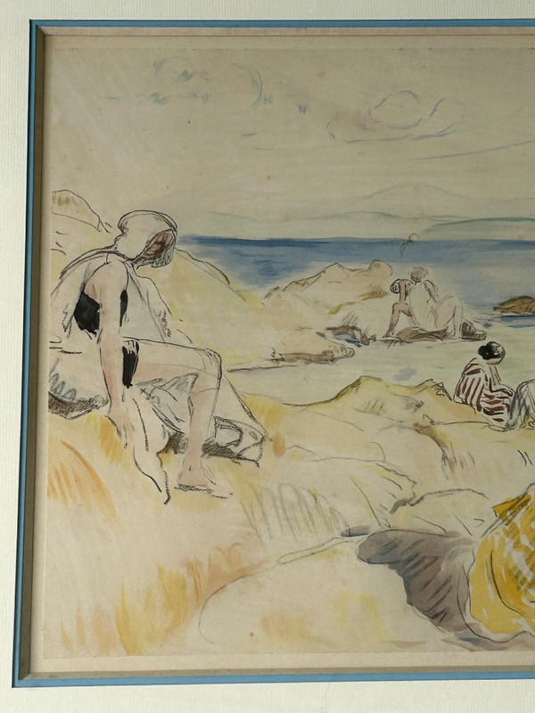 Henri Lebasque (1865-1937) Scène De Plage - Estampe Rehaussée à L'aquarelle (Druck mit Wasserfarben)