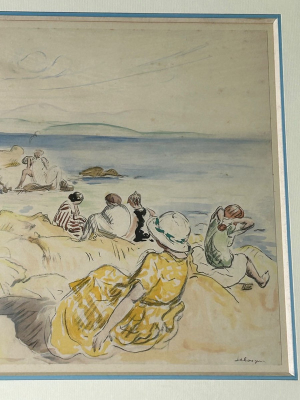 Henri Lebasque (1865-1937) Scène De Plage - Estampe Rehaussée à L'aquarelle (Druck mit Wasserfarben)