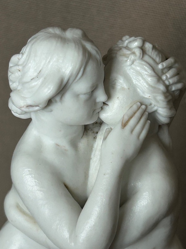 Amour Et Psyché - Sculpture En Biscuit De Porcelaine D’époque XVIIIème Siècle