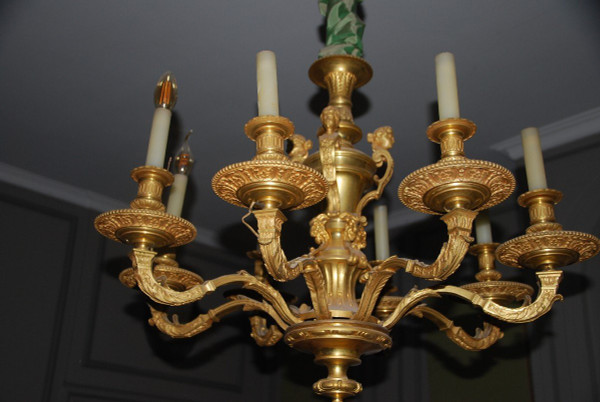 Mazarin, Important Lustre En Bronze Doré  De Style Louis XIV