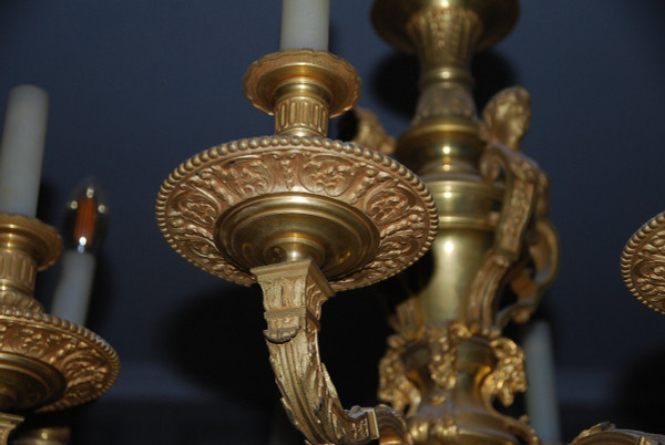 Mazarin, Important Lustre En Bronze Doré  De Style Louis XIV