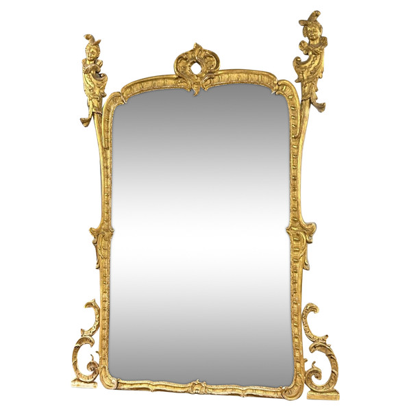 Miroir De Style Régence En Bois Sculpté Et Doré à Décor D’espagnolettes époque Napoléon III- glace