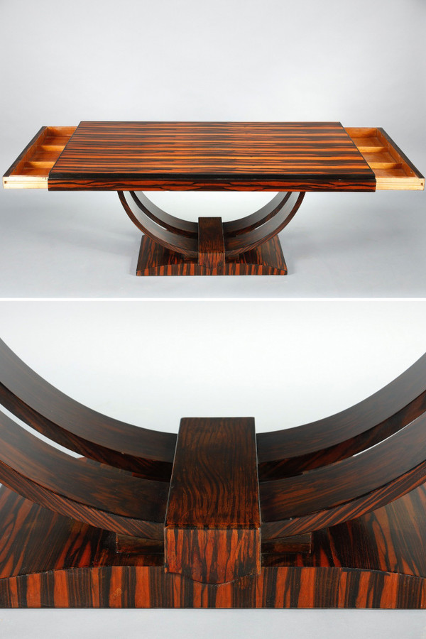 RECTANGULAR DINING TABLE IN MACASSAR EBONY VENEER, ART DECO PERIOD