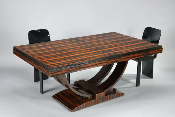 RECTANGULAR DINING TABLE IN MACASSAR EBONY VENEER, ART DECO PERIOD