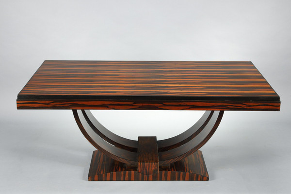 RECTANGULAR DINING TABLE IN MACASSAR EBONY VENEER, ART DECO PERIOD