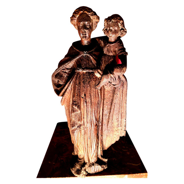 Virgin and Child carved in standing resinous wood from the 18th century mountain work