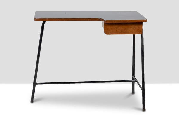 Jacques Hitier pour MBO, Bureau en chêne et métal noir, année 1951
