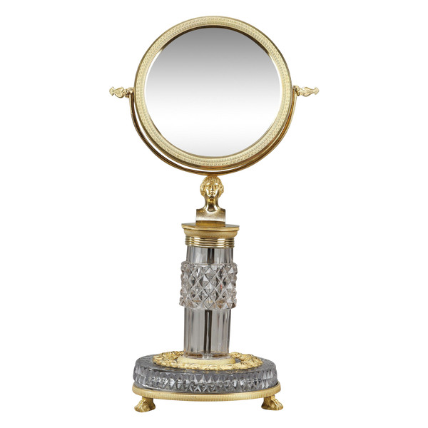 TOILET MIRROR IN CUT CRYSTAL AND CHARLES X GILT BRONZE FRAME