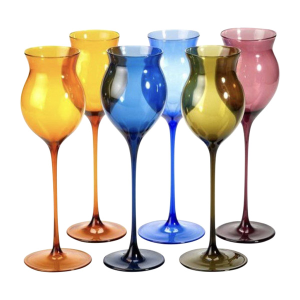 Set aus sechs farbigen Weingläsern der Lauschaer Glashütte