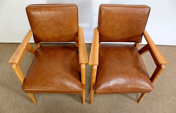 Paire de Fauteuils Bridge, en Hêtre Naturel – 1950