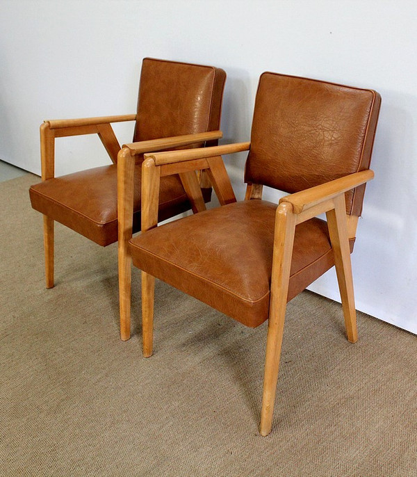 Paire de Fauteuils Bridge, en Hêtre Naturel – 1950