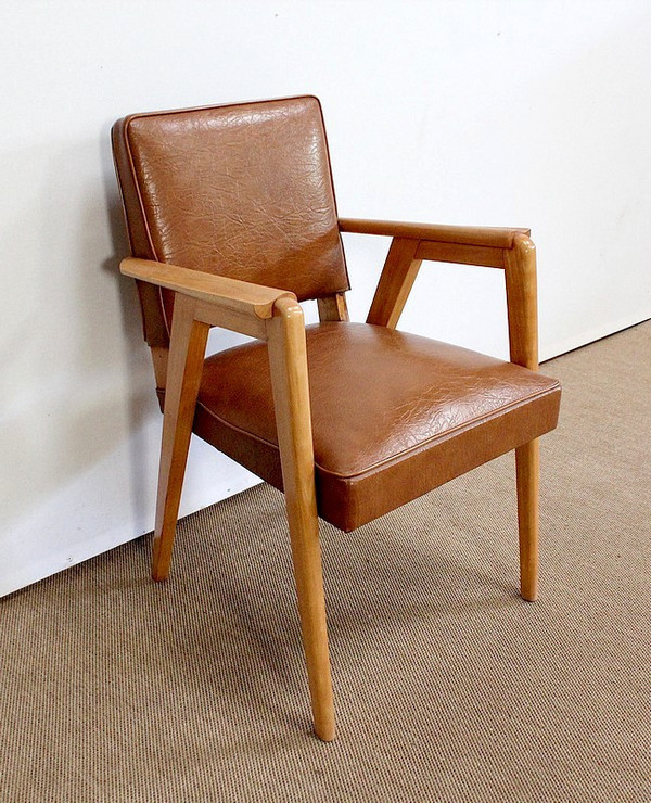Paire de Fauteuils Bridge, en Hêtre Naturel – 1950