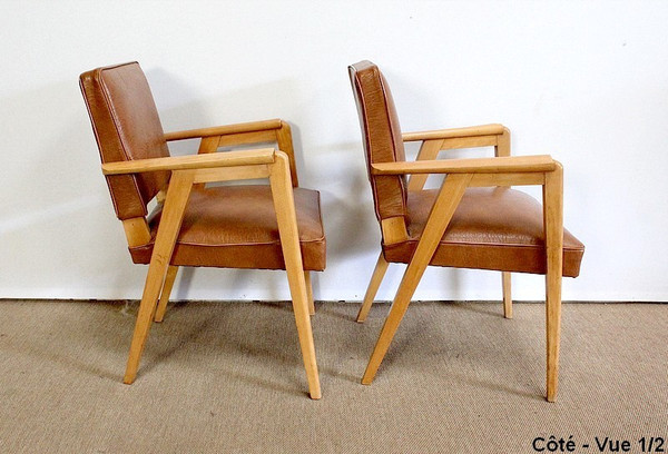 Paire de Fauteuils Bridge, en Hêtre Naturel – 1950