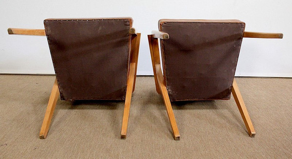 Paire de Fauteuils Bridge, en Hêtre Naturel – 1950