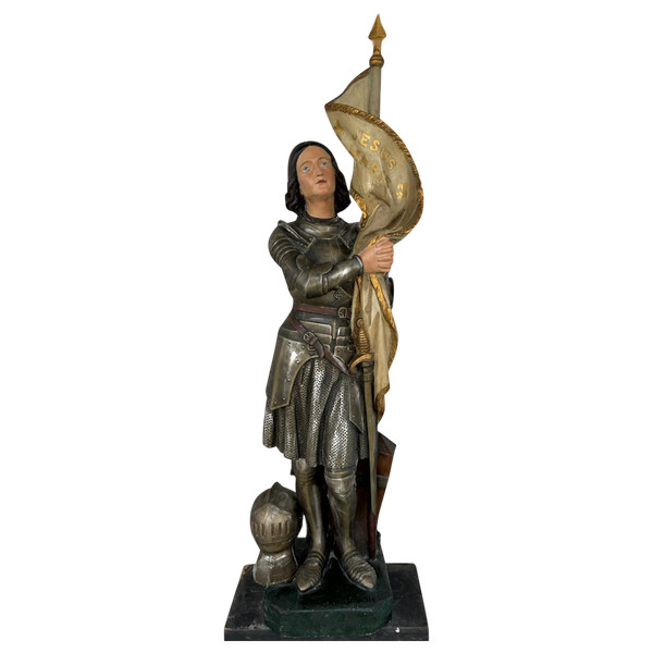 Jeanne D'arc Große Polychrome Gipsstatue Um 1900 - H 154 Cm