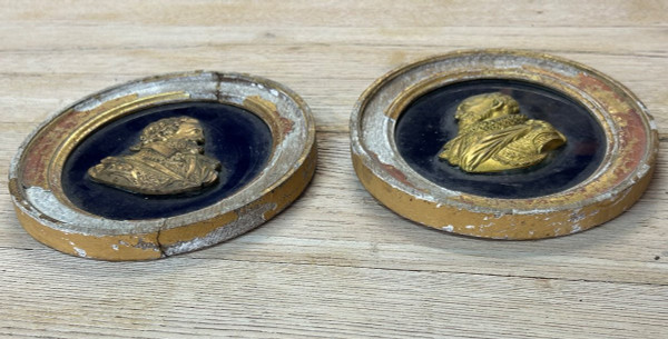 Pair De Portraits En Médaillons - Profils En Bronze Doré Henry IV Et Sully époque XVIIIème