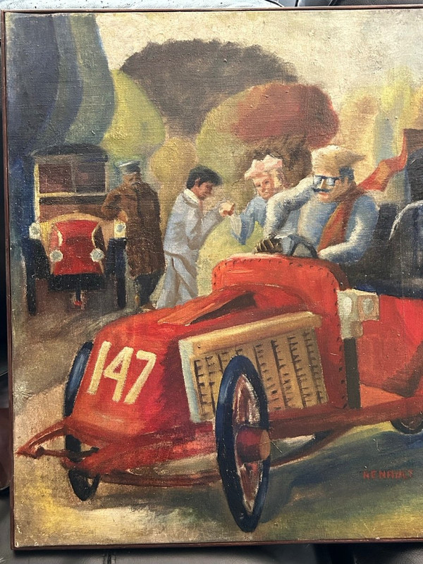 Die Alten Autos - Öl Auf Leinwand Gemälde Von J Mint - Renault 1902