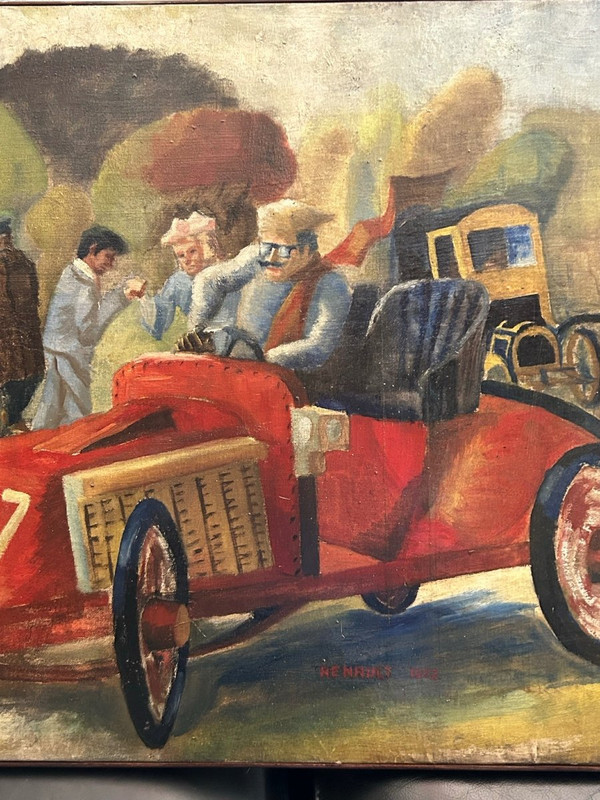 Die Alten Autos - Öl Auf Leinwand Gemälde Von J Mint - Renault 1902
