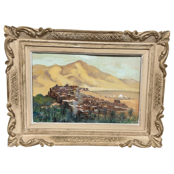 Henri Jean Pontoy (1888-1968) Kasbah Au Pied De La Montagne - olio su carta