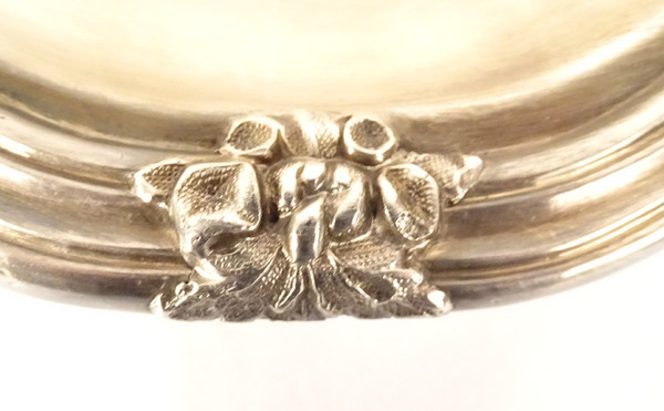 Großes Serviertablett mit Griffen, Louis XV, silberne Metallrebe, 19. Jahrhundert