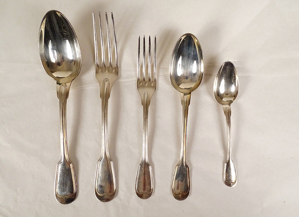 Housewife 62PC Silver Metal Cutlery Christofle Net Model 20th Century Box