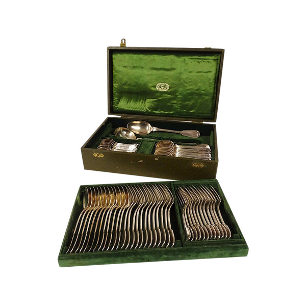 Housewife 62PC Silver Metal Cutlery Christofle Net Model 20th Century Box